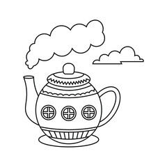 whimsical teapot vector illustration with steam and bold outlines.