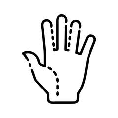 Illustration of hand with dotted lines indicating acupuncture points isolated on white