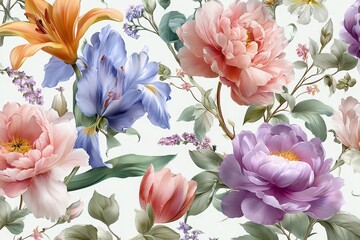 Obraz premium Luxurious and elegant seamless pattern with various flowers in the garden seamless pattern 