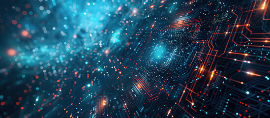 Fototapeta premium Digital Circuitry: An ethereal, futuristic design featuring intricate circuitry patterns, glowing lines, and a mesmerizing network of data flow.