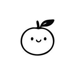 Cute Kawaii Orange Fruit Minimalist Black and White Vector Illustration