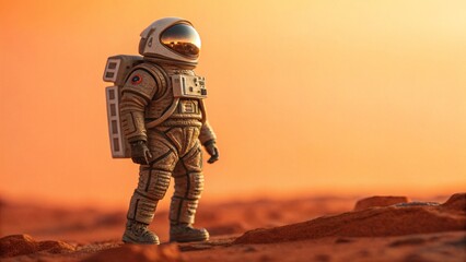 Artistic photo of small astronaut figure symbolizing exploration and curiosity, perfect for creative stock visuals.