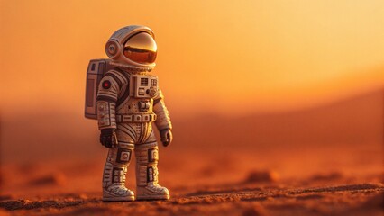 Artistic photo of small astronaut figure symbolizing exploration and curiosity, perfect for creative stock visuals.