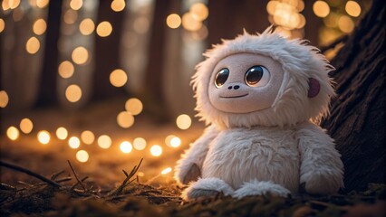 Handmade white yeti toy with magical atmosphere, designed for fairytale and cozy winter scenes.
