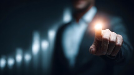 Businessman s finger touching a bright light symbolizing insight and future business growth