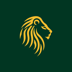 Golden lion profile against dark green background