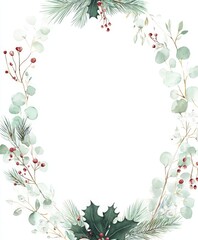 Fototapeta premium Lovely watercolor Christmas themed border with eucalyptus branches and berries