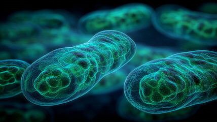 Bacterial cells undergoing division visualizing binary fission replication and population growth for microbiology instruction and medical awareness.
