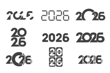Set of Happy New Year 2026 number design template for greeting card, poster or calendar. 