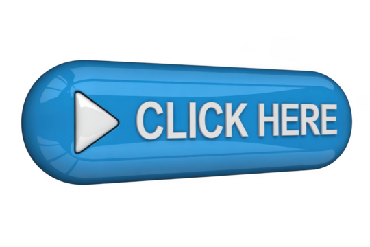 Blue click here button graphic element isolated on transparent background
