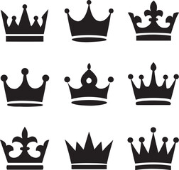 A beautiful set of royal crowns silhouette vector