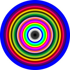 A vibrant optical illusion of a deep colorful circular tunnel with concentric rings.,Vibrant Concentric Circles Design - Psychedelic Colorful Rainbow Target or Abstract Hypnotic Ring Pattern