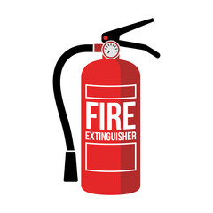Red Fire Extinguisher with Black Hose and Label FIREXTINGUISHER safety equipment fire safety