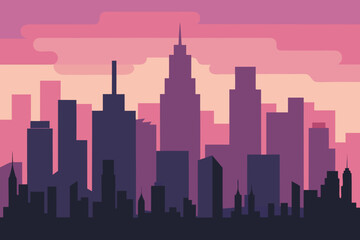 Naklejka premium Silhouette of a city skyline at sunset illustration