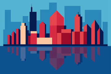 Fototapeta premium Cityscape reflection with geometric building shapes