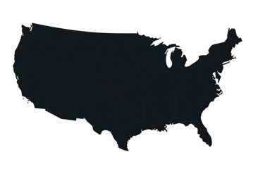 Dark silhouette of United States mainland; black background with soft edges