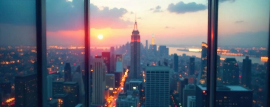 Blurred City Skyline from High-Rise Window Vastness, Ambition, and Urban Exploration