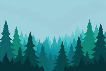 Fototapeta premium Illustration of a dense forest with evergreen trees