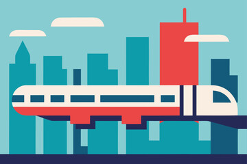 Obraz premium Modern train passing through a city skyline vector