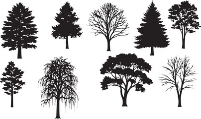 Obraz premium Diverse tree silhouettes for nature designs or landscape projects offering a classic timeless aesthetic for any creative endeavor