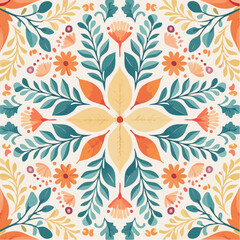 Seamless pattern of floral elements with orange accents