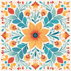Floral pattern with colorful blossoms and leaves