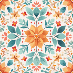 Seamless pattern of colorful floral elements