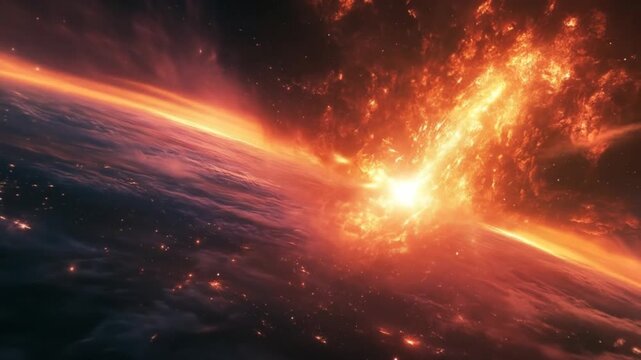 Celestial explosion with bright light and cosmic elements in deep space