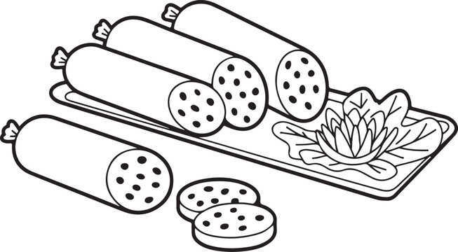 black and white sausage on a plate clip art preview