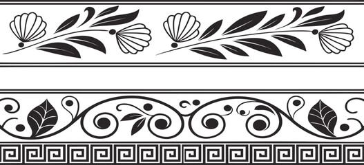 set of black and white floral elements