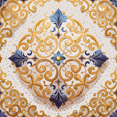 Seamless pattern of ornate gold baroque swirls