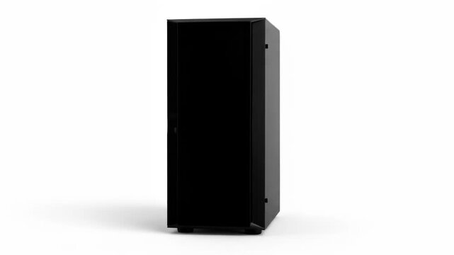 Profile view of a sleek, black, matte computer case on a white surface