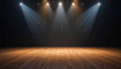 Spotlights Shine Brightly on an Empty Stage Ready for a Performance or Event