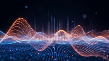 Visualization of glowing blue sound waves with vertical lines and dotted patterns. 4k video - Powered by Adobe