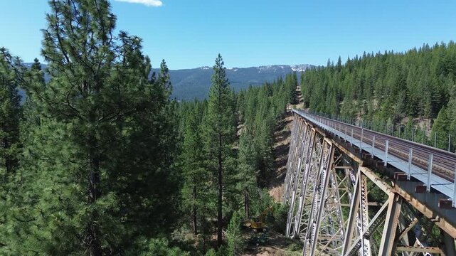 Clio trestle in Northern California. Flight is along the trestle, parallel to the structure at deck height.