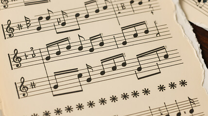 Obraz premium Closeup of sheet music with musical notes and symbols