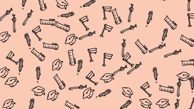 Graduation Education Seamless Pattern Animation on Peach Background
