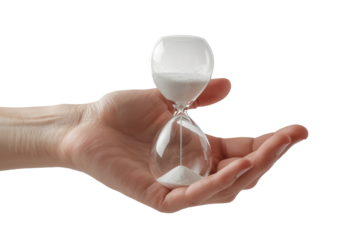 An hourglass rests delicately in the palm of a hand, symbolizing the passage and value of time.