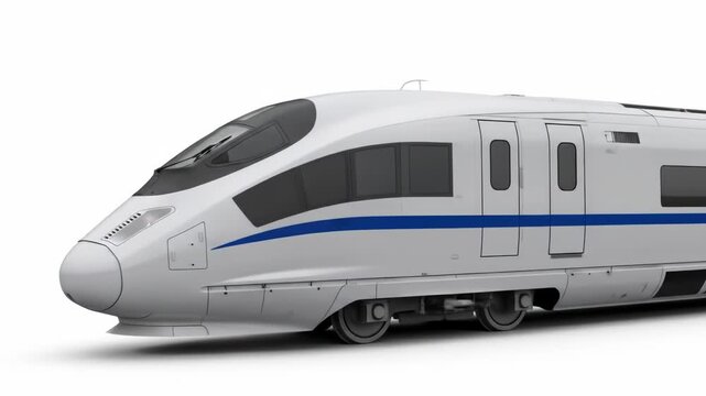 Streamlined high-speed train with white exterior and blue stripe