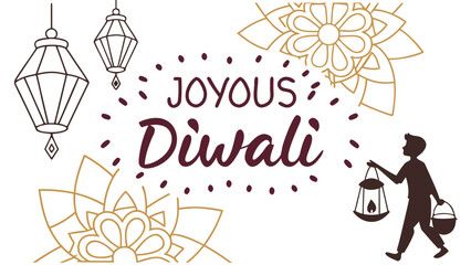 Celebrate Joyous Diwali Festival with Traditional Lanterns and Floral Motifs, Perfect for Holiday Greetings and Cultural Celebrations and Events
