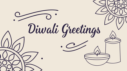 Elegant Diwali greetings card with simple floral designs and glowing candles, perfect for sharing warm wishes with friends and family during the festival