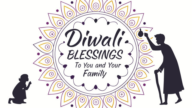 Elegant Diwali blessings for you and your family design, a celebration of light, hope, and prosperity for festive greeting cards and joyful holiday designs