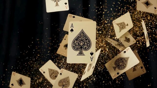 Ace of spades cards falling with a shower of gold glitter adds a thrilling element to a high stakes casino night theme