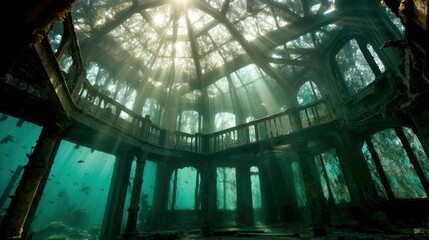 Obraz premium Sunlit underwater rotunda atmospheric scene of architecture and light