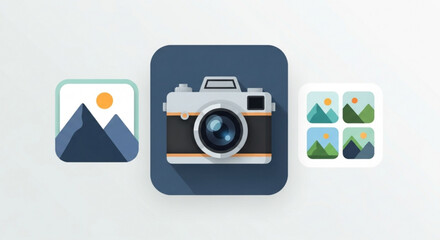Camera and gallery icons on a representing photography, image editing, and visual content creation