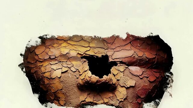 Eerie mask crumbling away revealing stark emptiness in a surreal and disturbing video, perfect for horror content