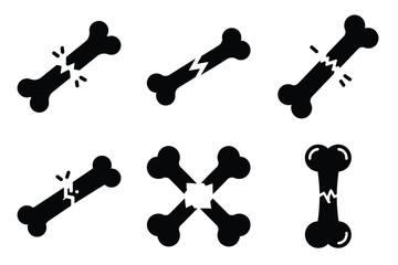 Broken bone silhouette vector icon set