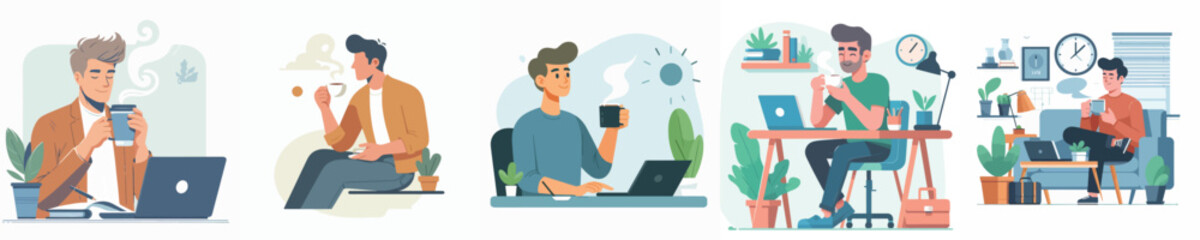 vector image of a man enjoying coffee