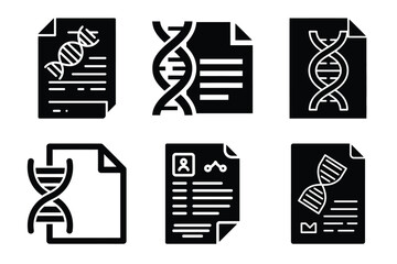 DNA report silhouette vector icon set