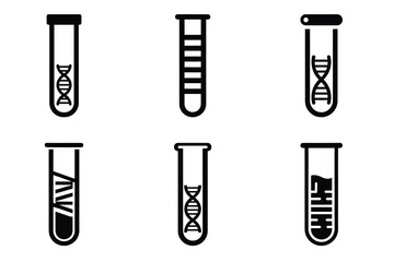 DNA test tube silhouette vector icon set